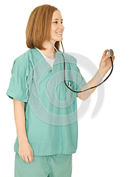Standing Nurse Holding Stethos