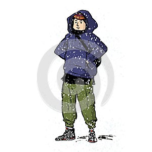 Standing person in snowstorm