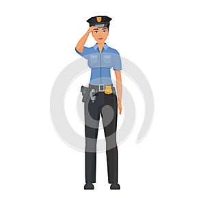 Standing policewoman in working uniform