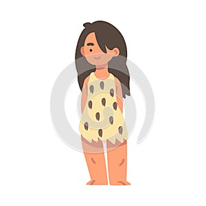 Standing Primitive Woman Character from Stone Age Wearing Animal Skin Vector Illustration