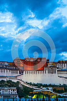 The Potala Palace, the holy place of Tibetan Buddhism at night photo