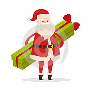 Standing Santa with Long Gift on White Background