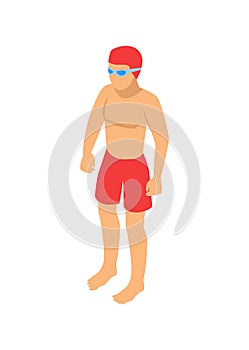 Standing Single Swimmer Cartoon Vector Emblem