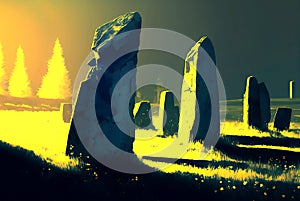 Standing stones brilliantly colored etherial illustration
