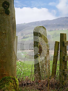 Standing stone by a Stile in Burnley Lancashire in Winter