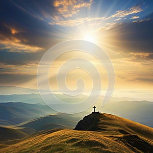 standing on top of a looking out at a vast landscape with their arms spread symbolising the freedom and possibility of a