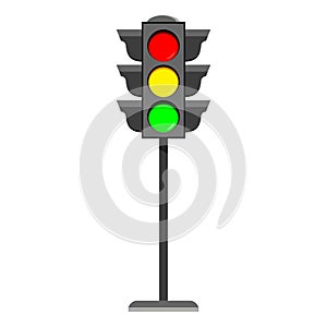 Standing traffic light flat design icon Typical horizontal traffic signals with red, yellow and green light