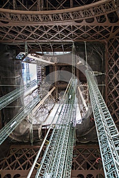 Standing under Eiffel Tower Tour Eiffel blue sky clouds