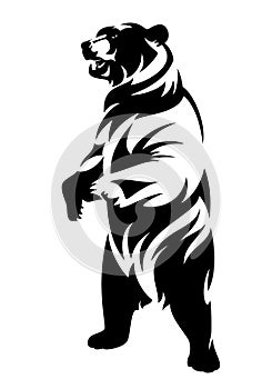 Standing up grizzly bear black vector outline