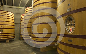 Standing-up-style huge beer or wine aging casks.