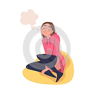 Standing Woman Character Daydreaming Imagining and Fantasizing Having Spontaneous Thought in Bubble Sitting in Beanbag