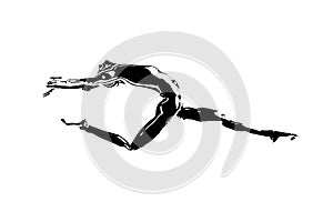 standing woman silhouette black and white vector image modern dancer, beauty, female body line art. For use as a brochure template