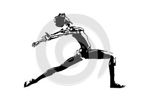 standing woman silhouette black and white vector image modern dancer, beauty, female body line art. For use as a brochure template