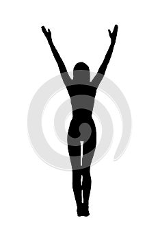 standing woman silhouette black and white vector image modern dancer, beauty, female body line art. For use as a brochure template