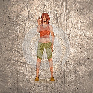Standing woman. Sport girl illustration. Casual sportwear - t-shirt, breeches and sneakers. Young woman wearing workout
