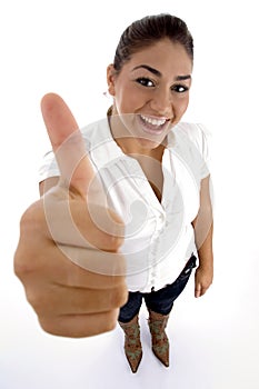 Standing woman wishing you good luck