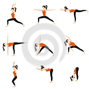 Standing yoga poses set