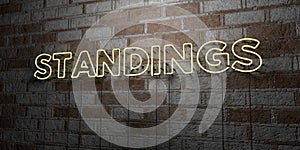 STANDINGS - Glowing Neon Sign on stonework wall - 3D rendered royalty free stock illustration photo