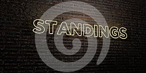 STANDINGS -Realistic Neon Sign on Brick Wall background - 3D rendered royalty free stock image photo