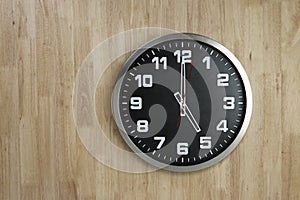 Standless Clock on Wooden Background, 5 O`Clock