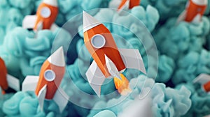Standout Rocket Leading the Flight in a Colorful Sky photo
