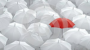 Standout Shelter: Red Umbrella Amidst a Sea of Uniformity