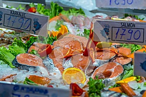 Stands with local fish in Tirana, Albania.