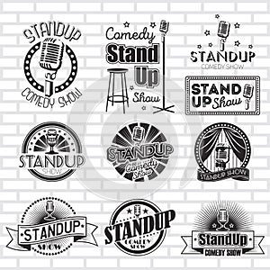 Standup comedy show vector labels design