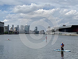 Standup Paddleboarding on the river Thames in London England