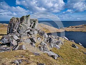 The Stanes or Stones of Stofast on Lunna Ness, Shetland, UK