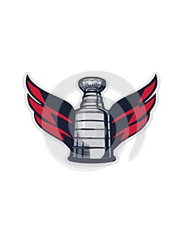 Stanley cup with wings of Washington Capitals.Vector illustration of hockey trophy.