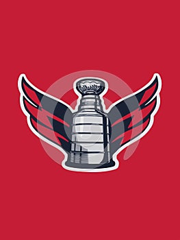 Stanley cup with wings of Washington Capitals.Vector illustration of hockey trophy.