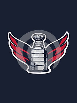 Stanley cup with wings of Washington Capitals.Vector illustration of hockey trophy.