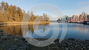 Stanley Park Seawall in Coal Harbour. Downtown Vancouver City Buildings, British Columbia, Canada