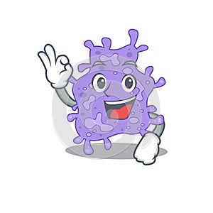 Staphylococcus aureus mascot design style with an Okay gesture finger
