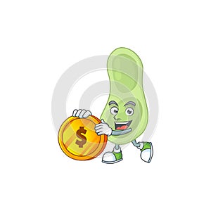 Staphylococcus pneumoniae rich cartoon character have big gold coin