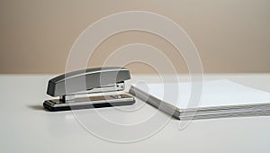 Stapler and Paper. A Simple Office Setup for Document Organization and Binding.