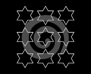 Six Pointed Star Shape Outline Collection Black And White