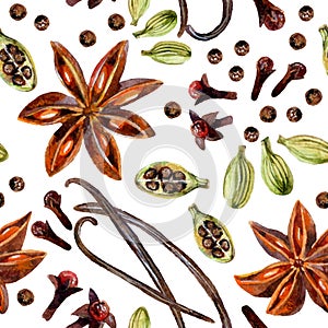 Star anise, allspice, vanilla, cloves and cardamon photo