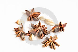 Star anise (aniseed stellate) and cardamom macro