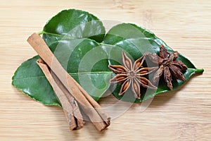 Star anise, cinnamon and kaffir lime
