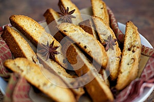 Star Anise Italian Biscotti in Bowl on Marble Table