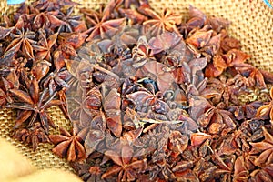 Star Anise on sackcloth. India