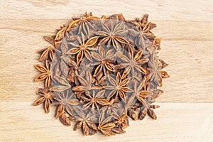 Star anises isolated on white background. Dried star anise spice fruits