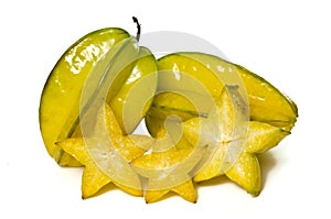 Star apple fruit with half cross section isolated on white