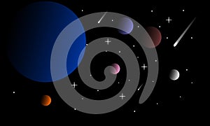 Star background with planets night view vector illustrations