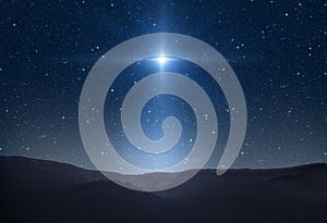 Star of Bethlehem, or Christmas Star. Bright star in the starry night sky