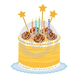 Star birthday cake icon cartoon vector. Happy candle