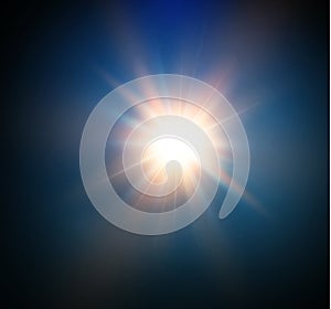 Star on a blue background.bright flash.Realistic burst with flare. Vector illustration.