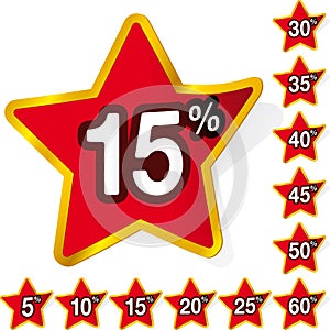 Star botton as price sticker, with twelve price percentages